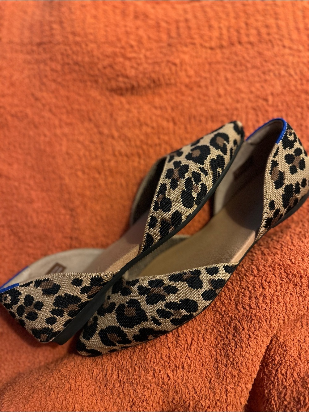 Rothy's Leopard Print Pointed D'Orsay Flats - Brown & Black with Blue Trim - Picture 3 of 3